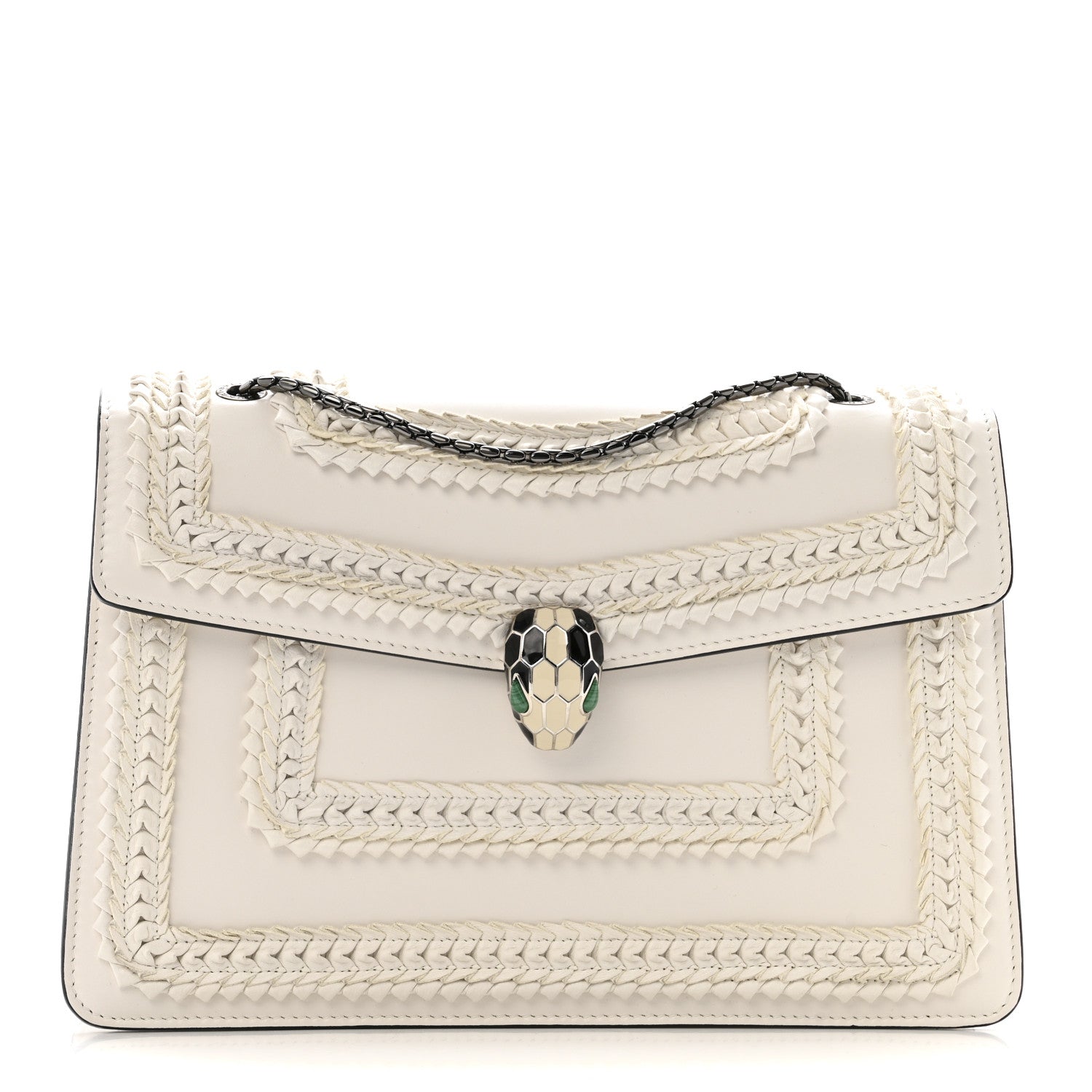 Bulgari Calfskin Woven Chain Serpenti Forever Crossbody Bag White 1 of 15