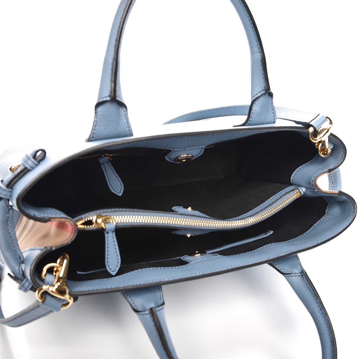 Derby Calfskin House Check Medium Banner Tote Slate Blue