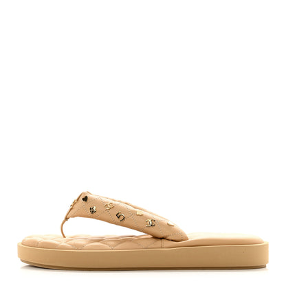 Chanel Lambskin Quilted Padded Charms Thong Sandals 41 Beige 1 of 7
