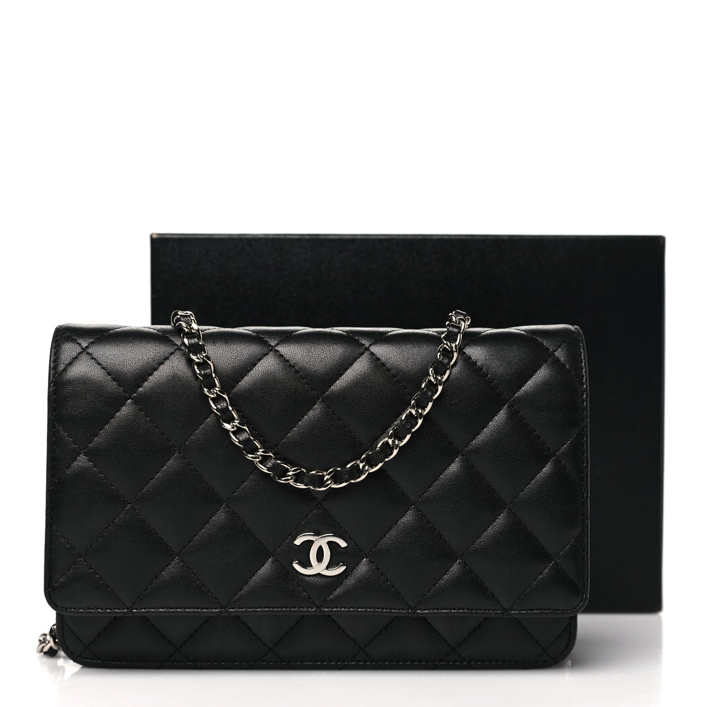 Lambskin Quilted Wallet On Chain WOC Black