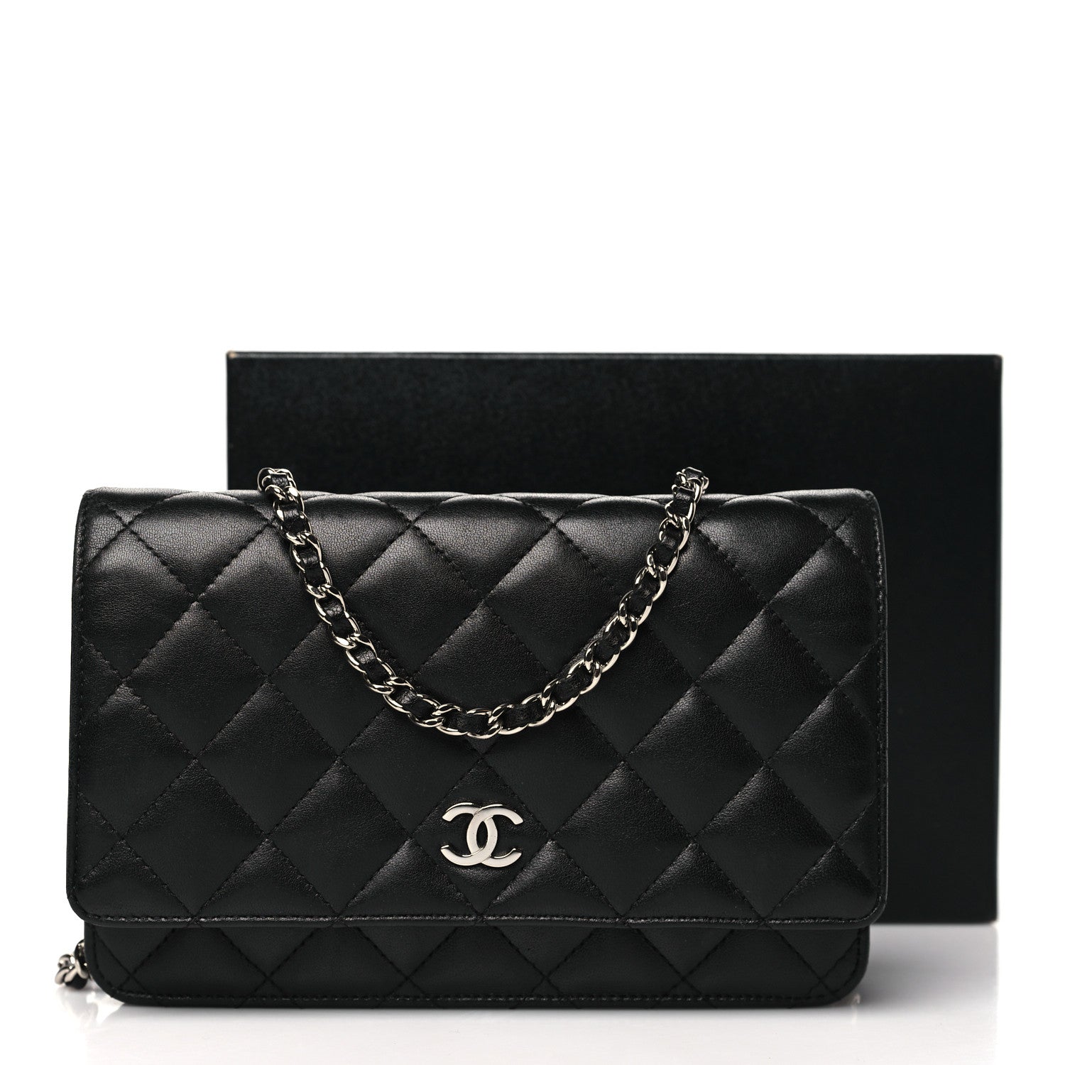 Chanel Lambskin Quilted Wallet On Chain WOC Black 12 of 12