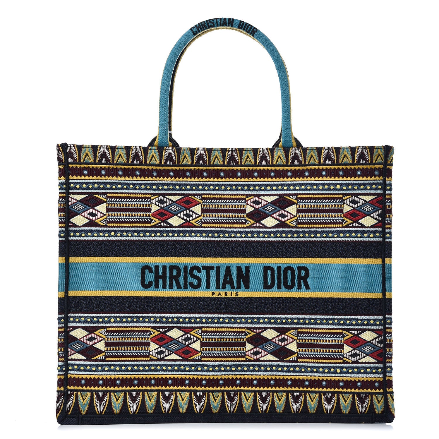 Christian Dior Canvas Embroidered Book Tote Blue Multicolor 1 of 10