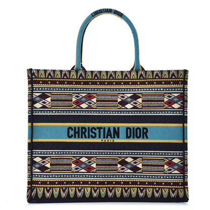 Christian Dior Canvas Embroidered Book Tote Blue Multicolor 1 of 10