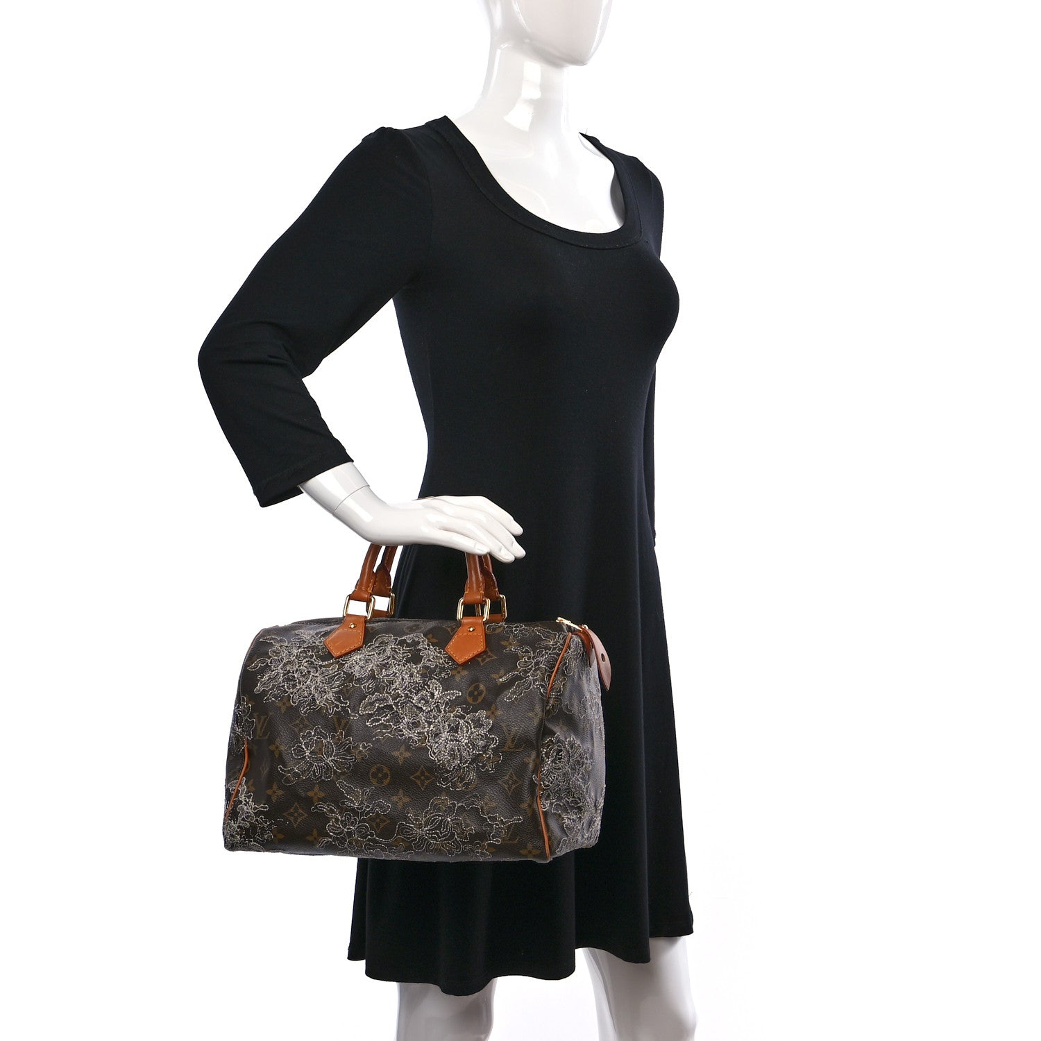 Louis Vuitton Monogram Dentelle Speedy 30 Silver 2 of 8