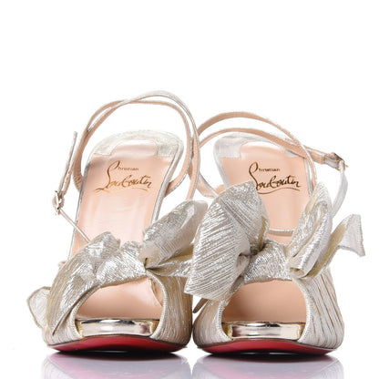 Christian Louboutin Chiffon Lame Bow Artydiva 120 Platform Sandals 39 Platine 2 of 10