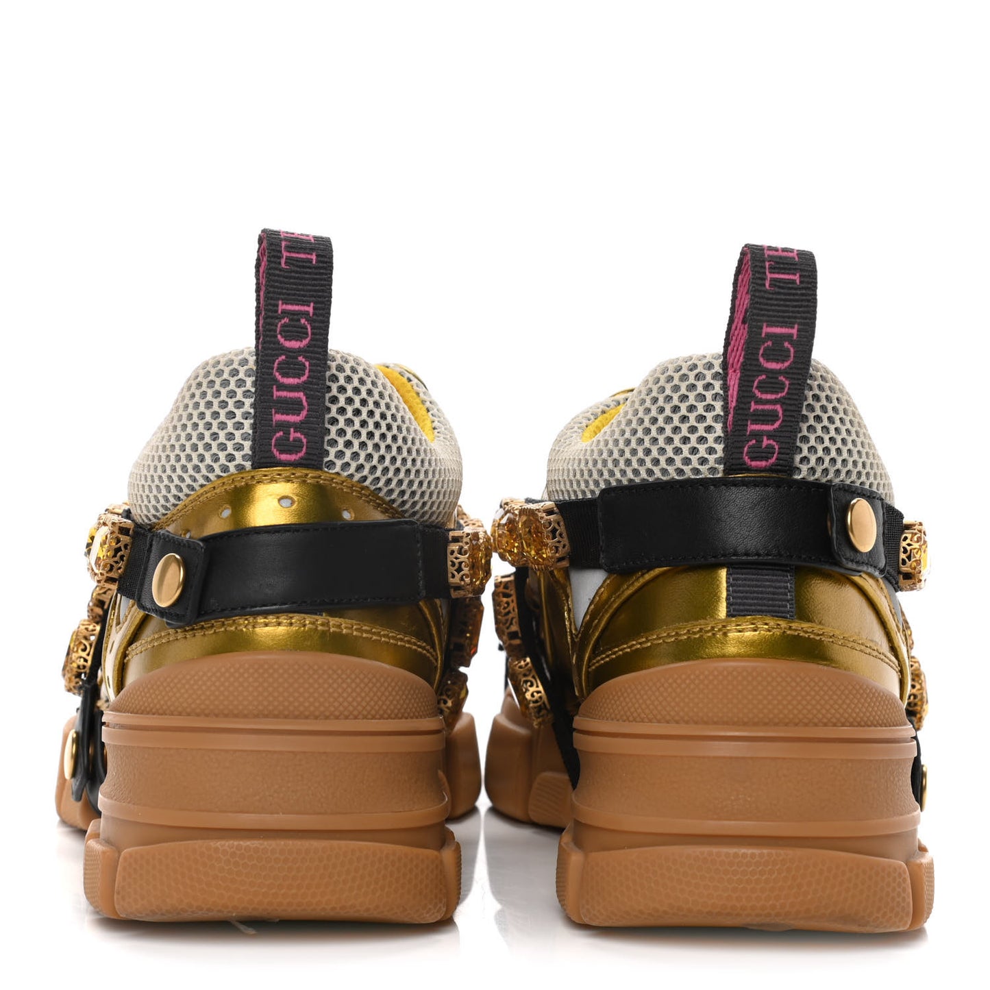 X SEGA Metallic Calfskin Mesh Removable Crystals Womens Flashtrek Sneakers 37 Oro Vecchio Mystic White Silver