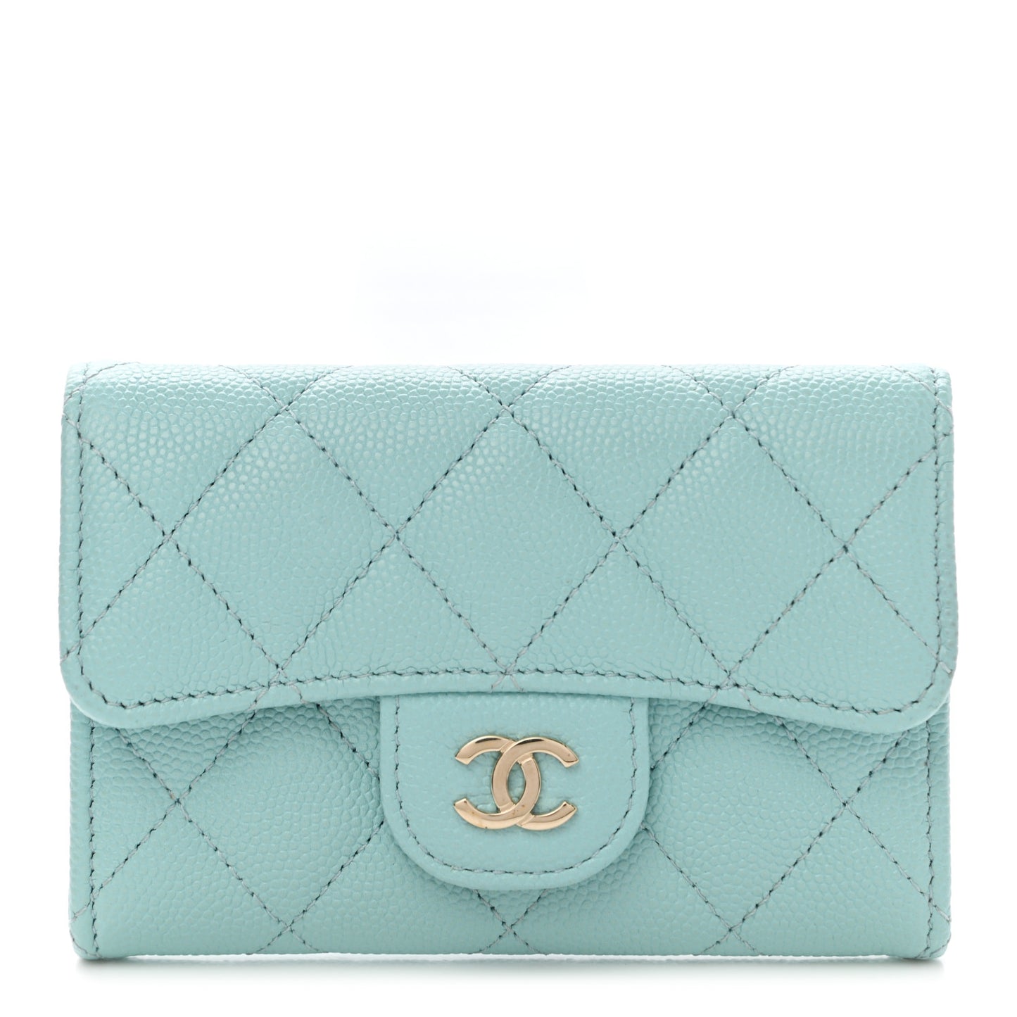 Caviar Quilted Flap Card Holder Wallet Light Blue