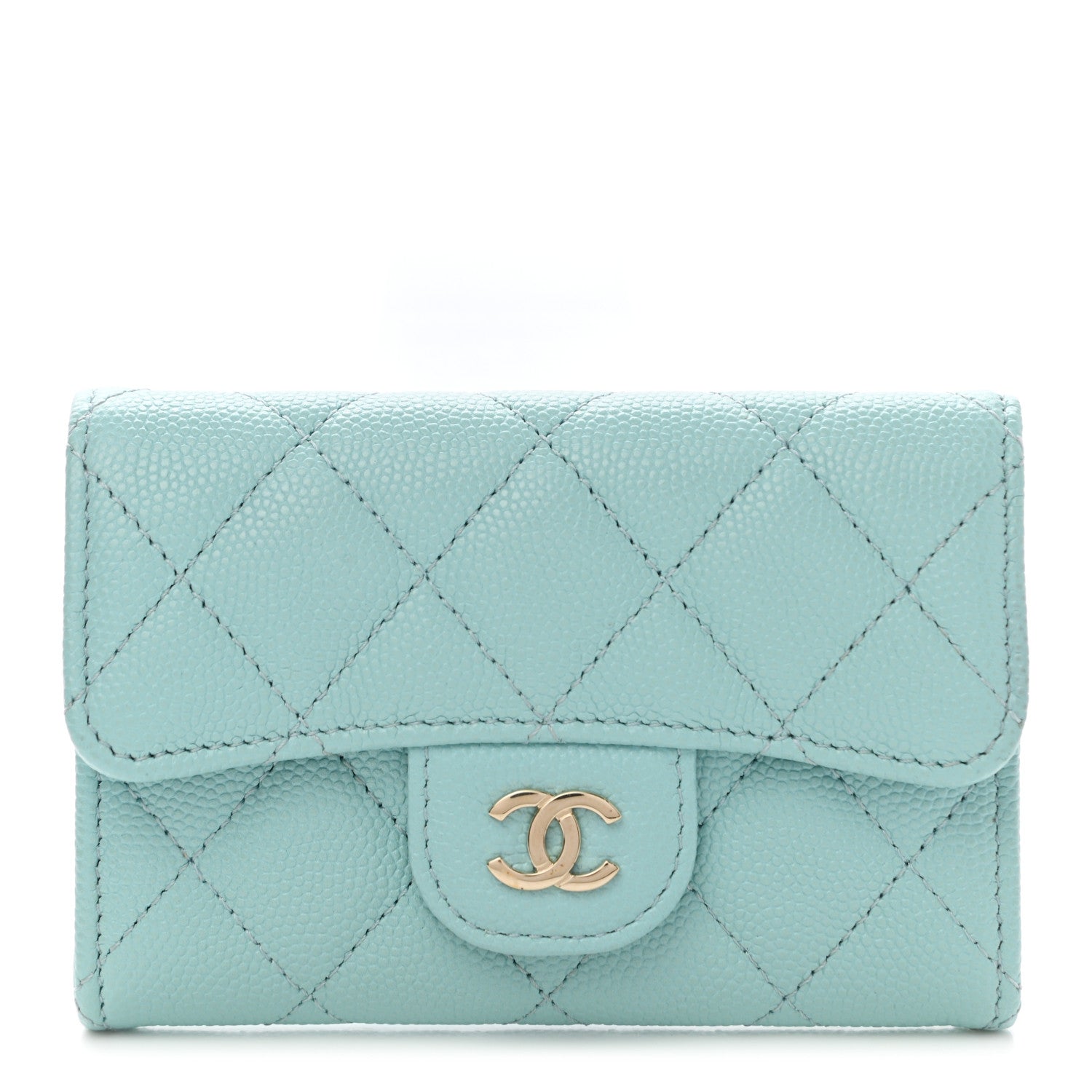 Chanel Caviar Quilted Flap Card Holder Wallet Light Blue 1 of 8
