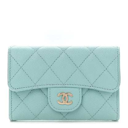 Chanel Caviar Quilted Flap Card Holder Wallet Light Blue 1 of 8