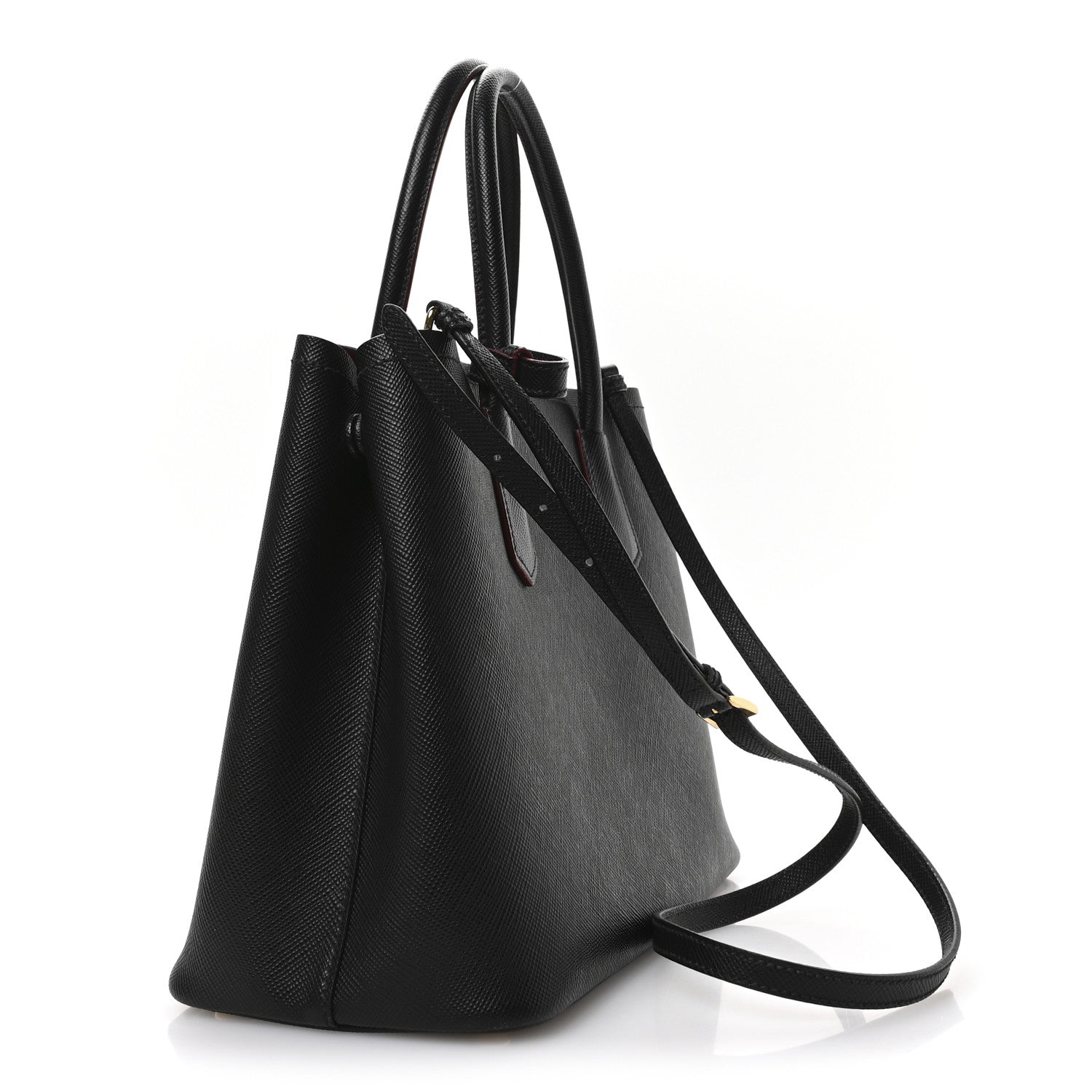 Prada Saffiano Cuir Medium Double Bag Black Fuoco 3 of 10