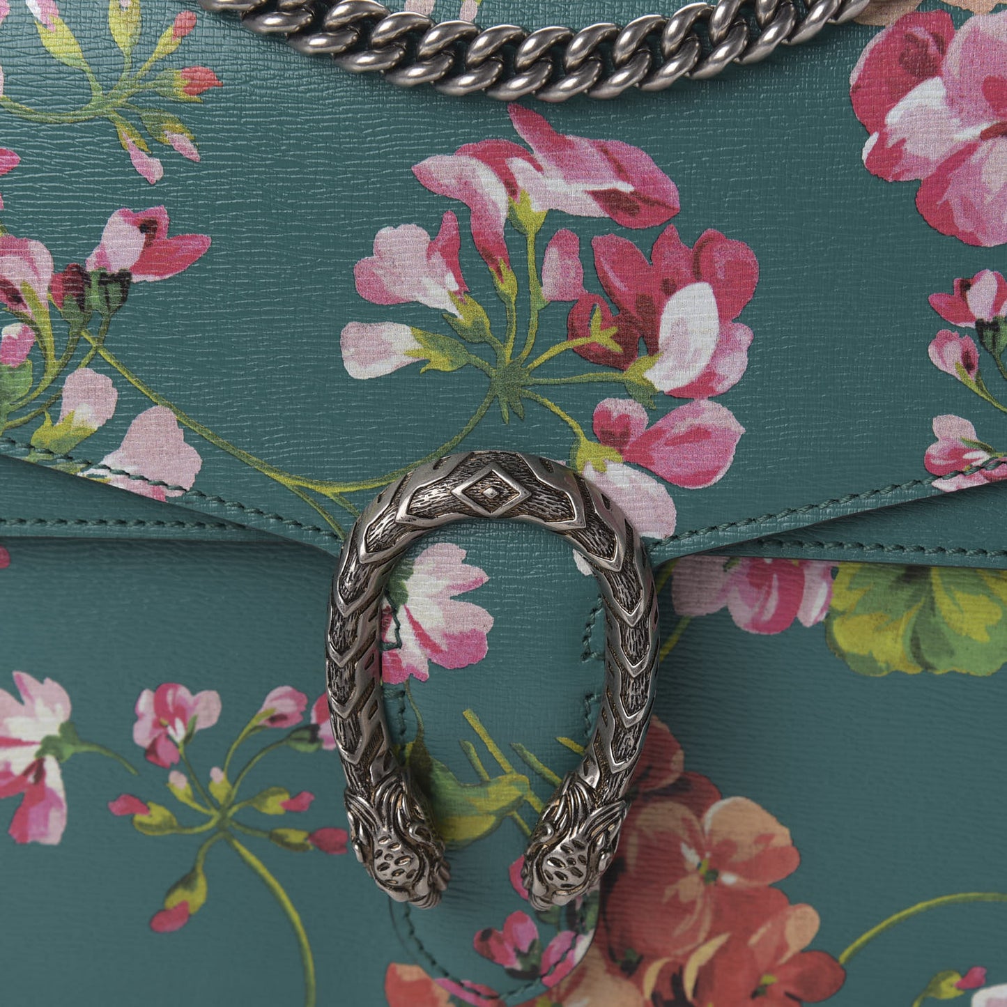 Calfskin Blooms Print Medium Dionysus Shoulder Bag Bright Emerald Multicolor