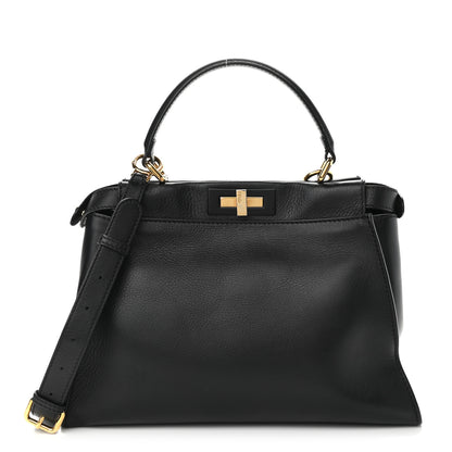 Fendi Vitello Seta Shiny Nappa Medium Peekaboo Iconic Satchel Black 1 of 10