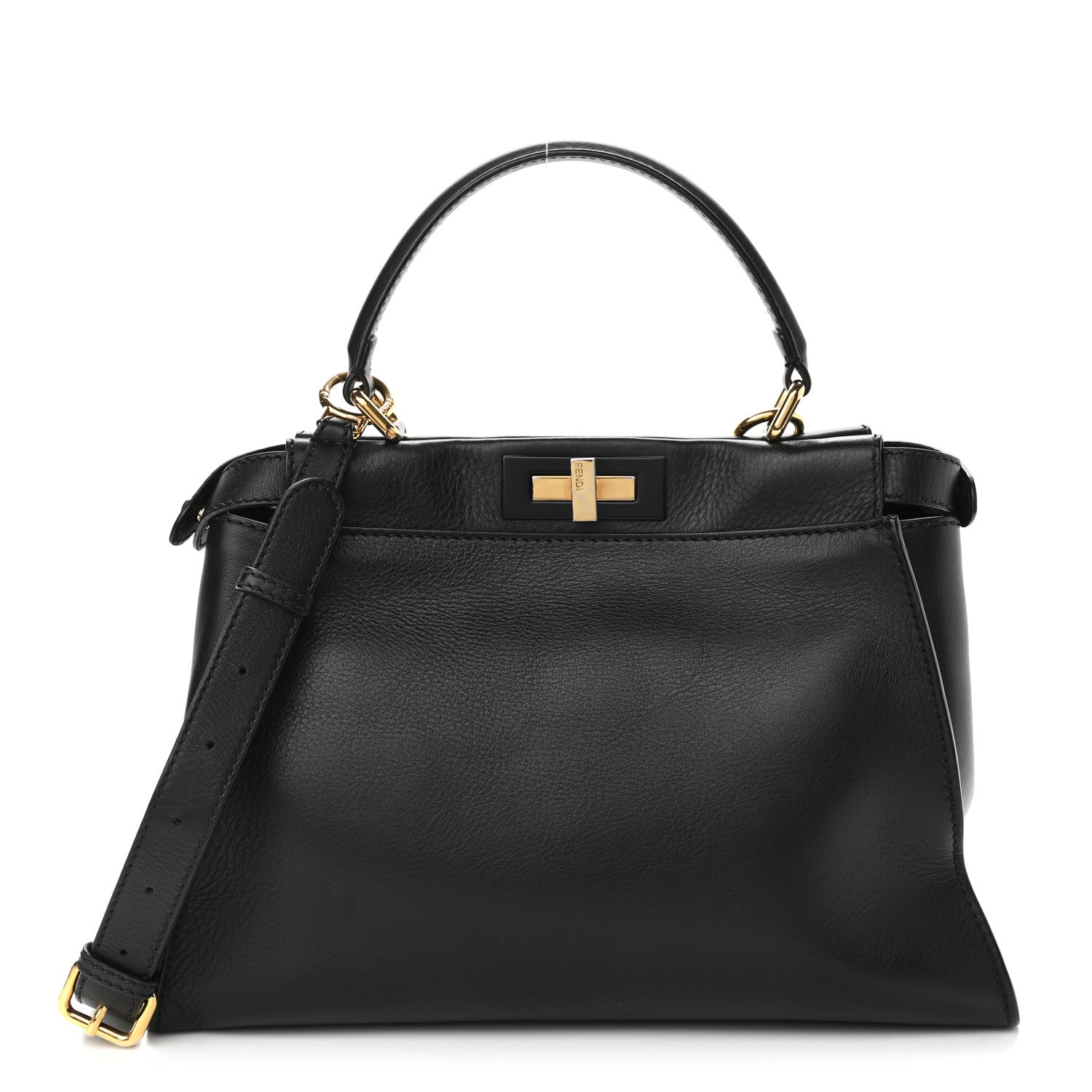 Fendi Vitello Seta Shiny Nappa Medium Peekaboo Iconic Satchel Black 1 of 10
