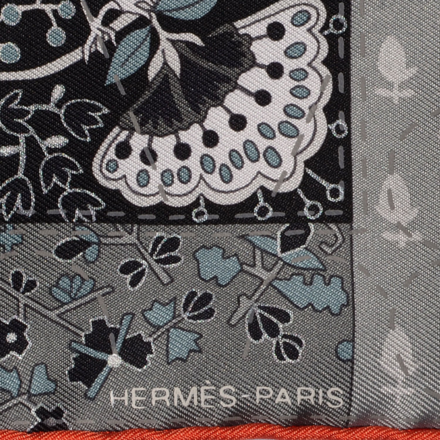 Hermes Silk Pique Fleuri De Provence Pocket Square 45 Scarf Capucine Anthracite Noir 5 of 5