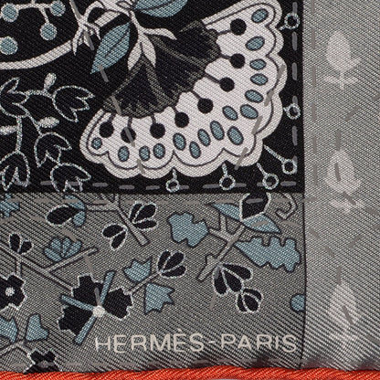 Hermes Silk Pique Fleuri De Provence Pocket Square 45 Scarf Capucine Anthracite Noir 5 of 5
