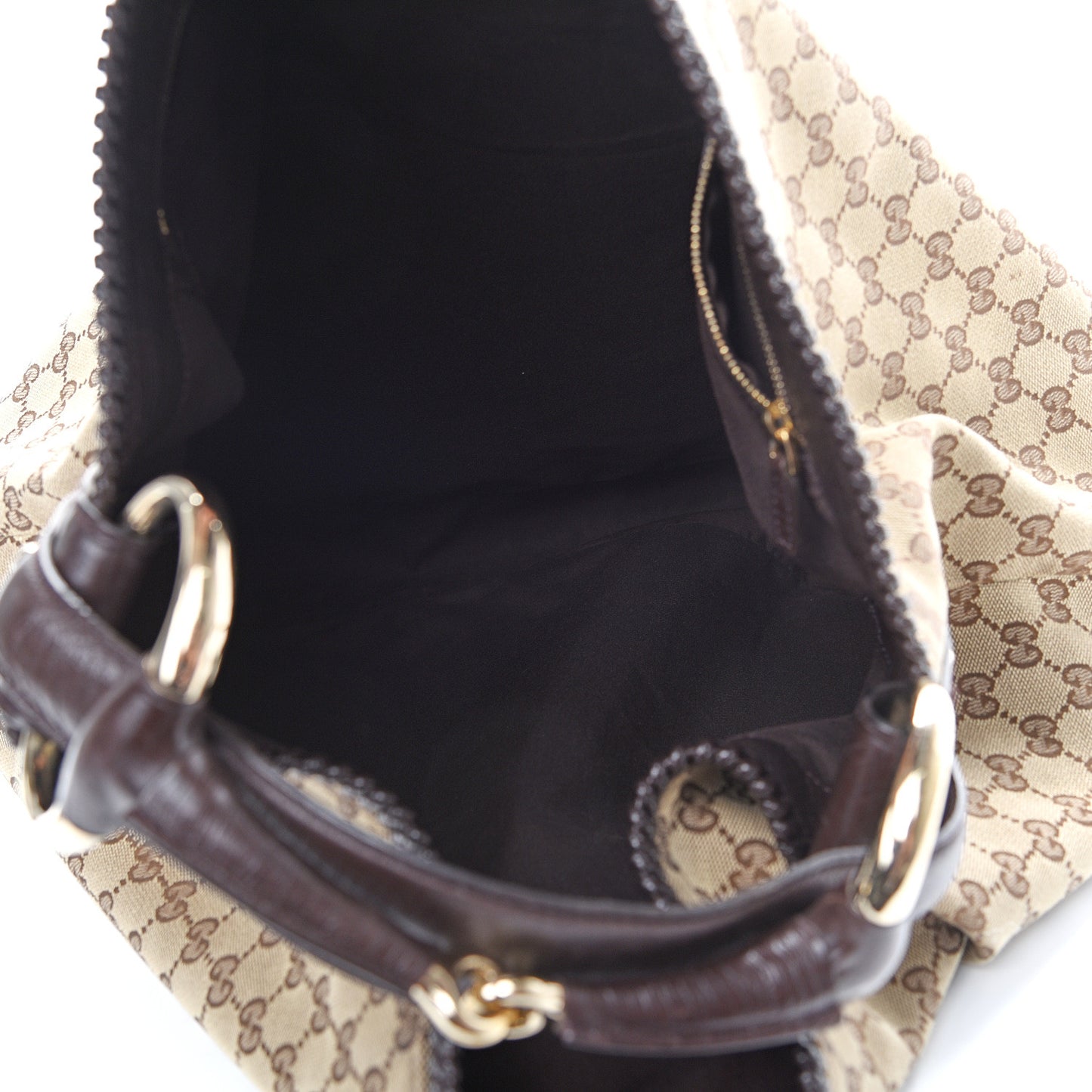 Monogram Large Horsebit Chain Hobo Dark Brown