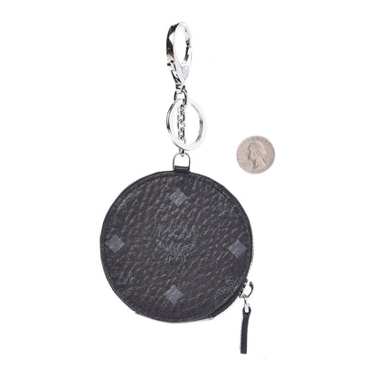 MCM Visetos Round Coin Pouch Key Ring Bag Charm Black 2 of 4