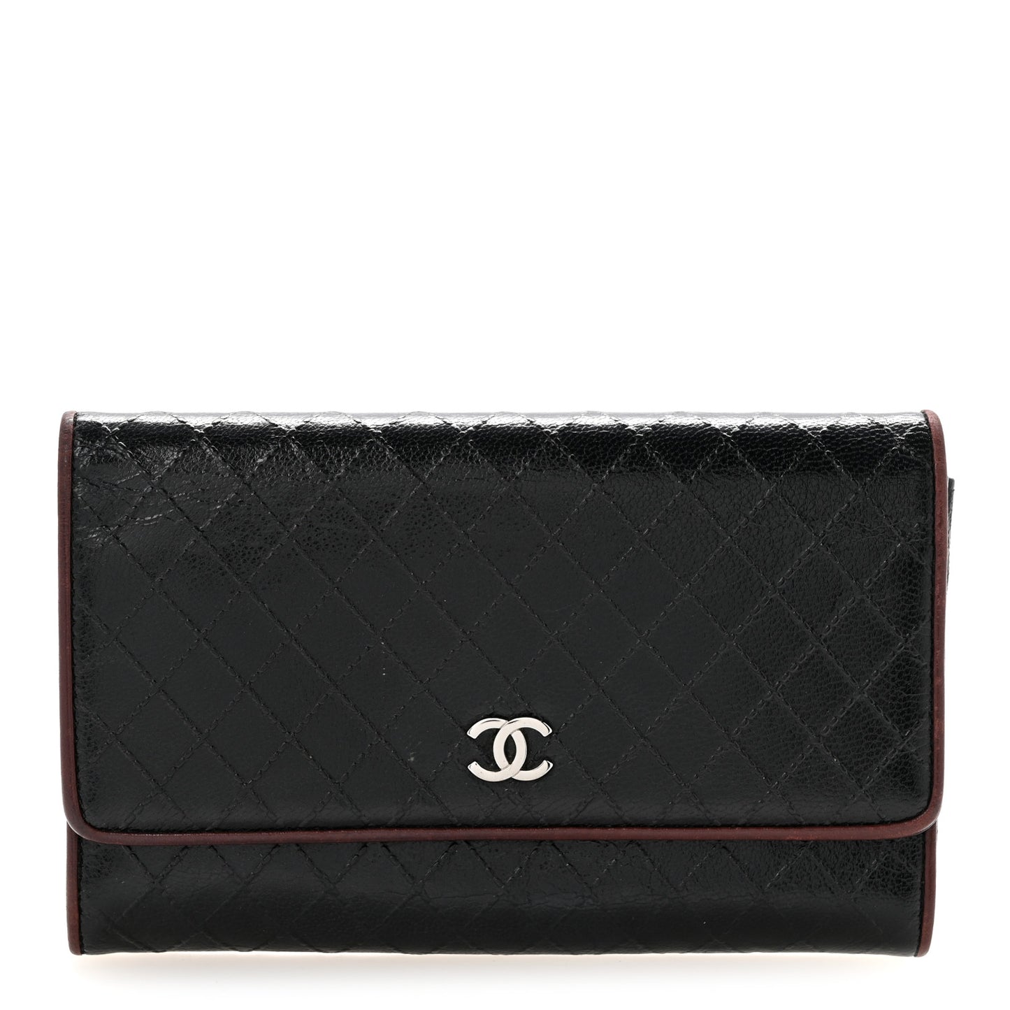 Calfskin Diamond Stitched Flap Wallet Black