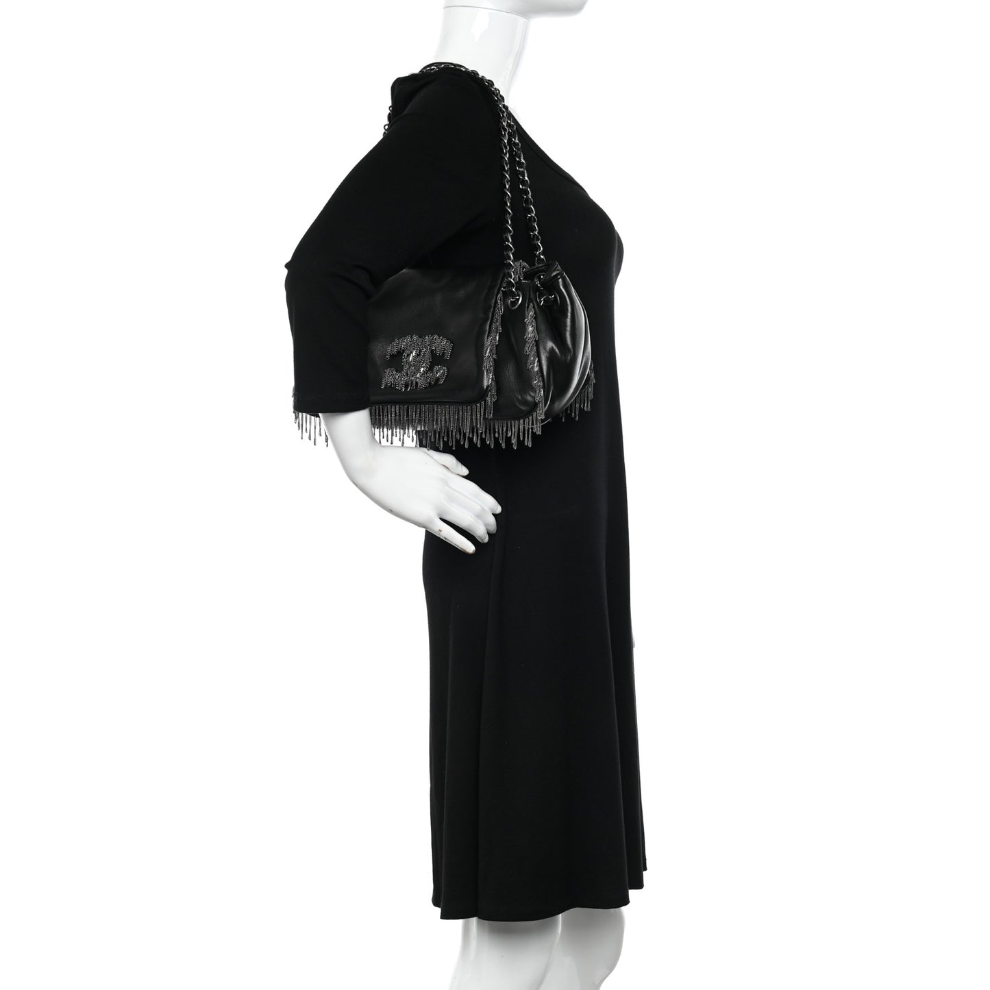 Lambskin Rock And Cabaret Chain Fringe Accordion Flap Black