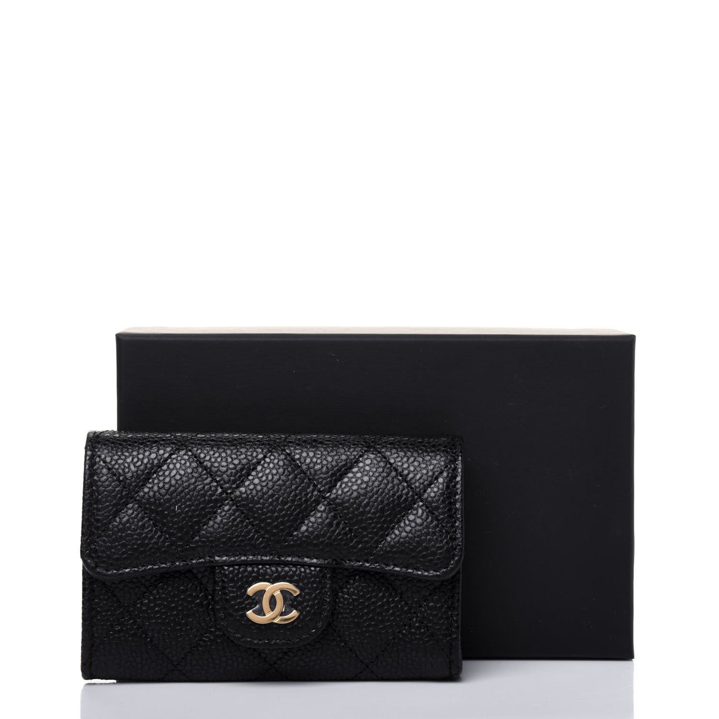 Caviar Quilted Flap Card Holder Wallet Black