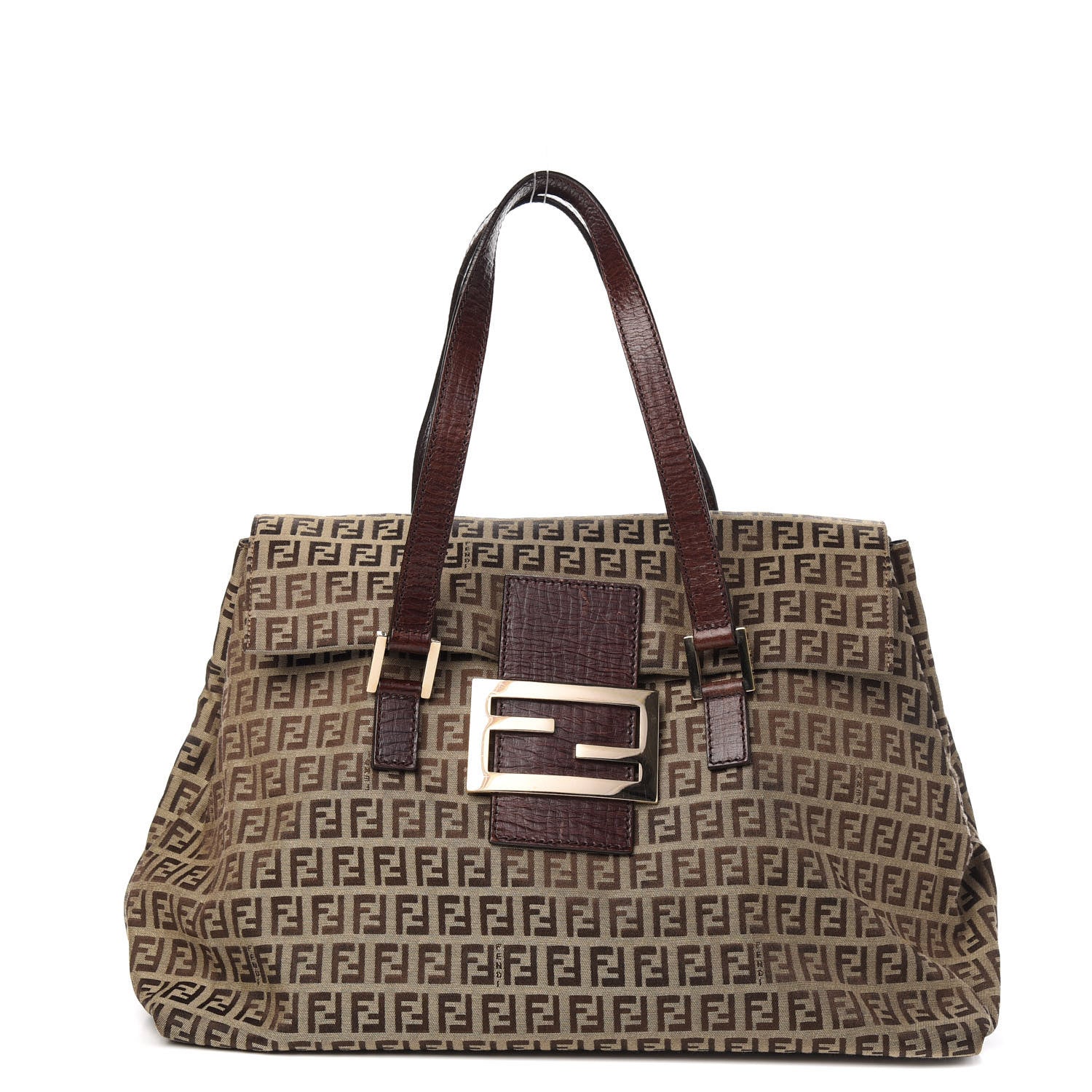 Fendi Zucchino Vitello Shoulder Bag Mogano Panna Bruciato 1 of 9