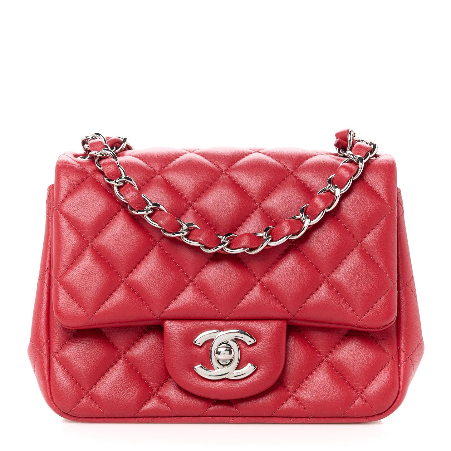 Lambskin Quilted Mini Square Flap Red