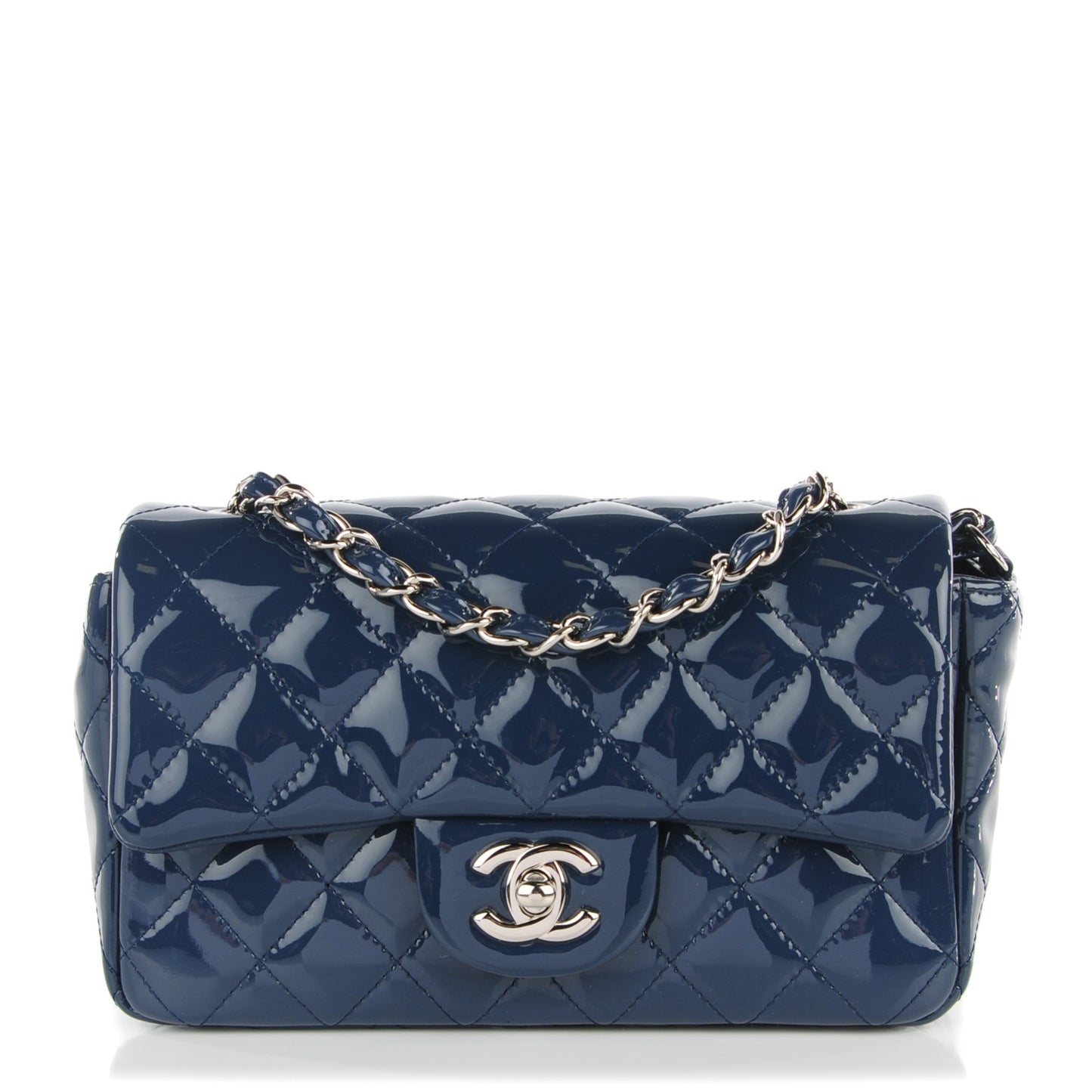 Patent Quilted Mini Rectangular Flap Navy Blue