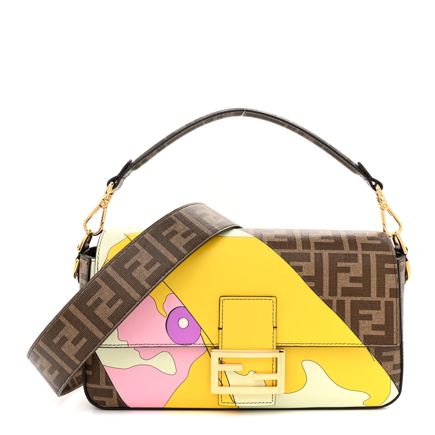 Fendi Glazed Fabric FF 1974 Hairdo Girls Inlay Baguette Mogano Panna Multicolor 1 of 12