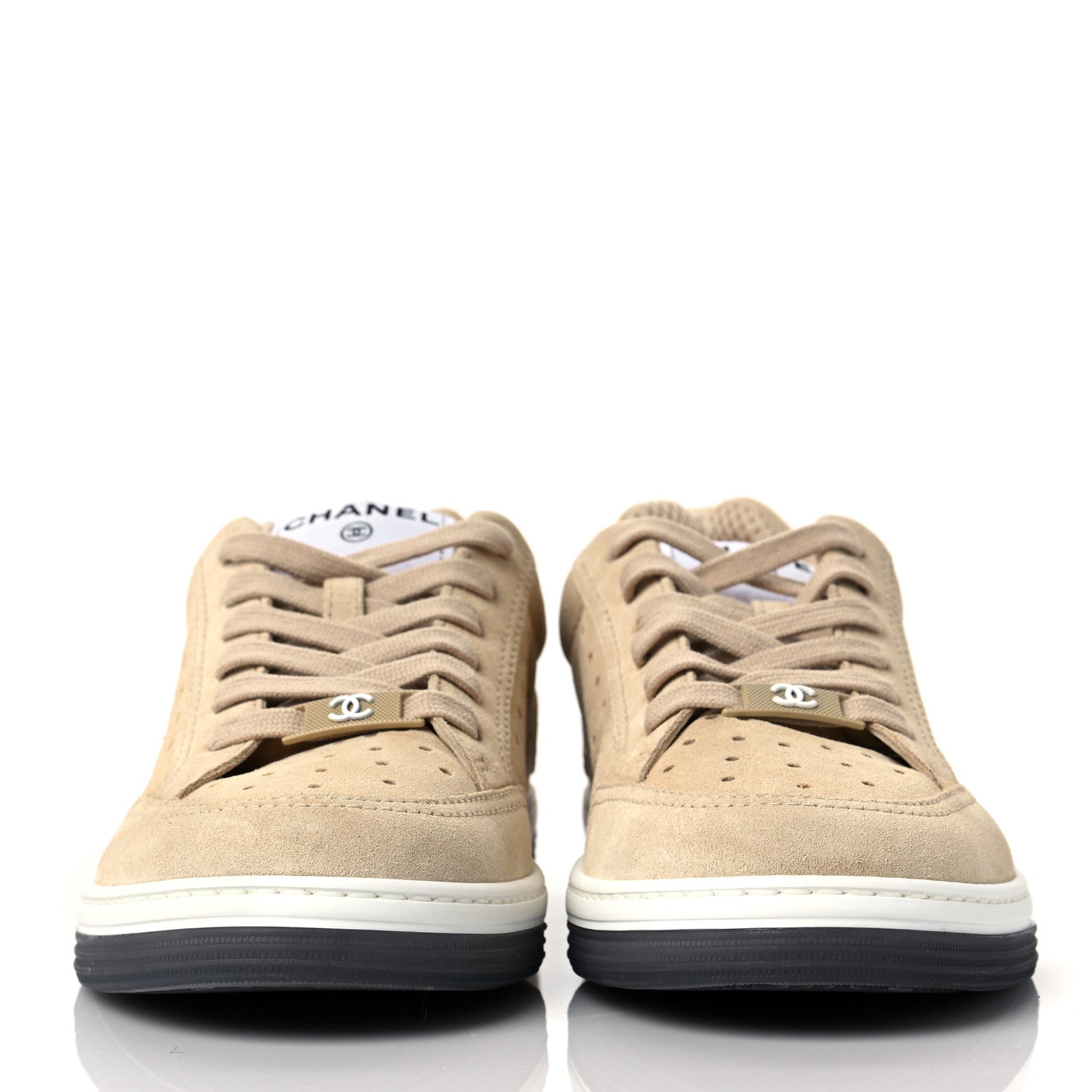 Chanel Suede Calfskin Logo Sneakers 37.5 Beige 2 of 9