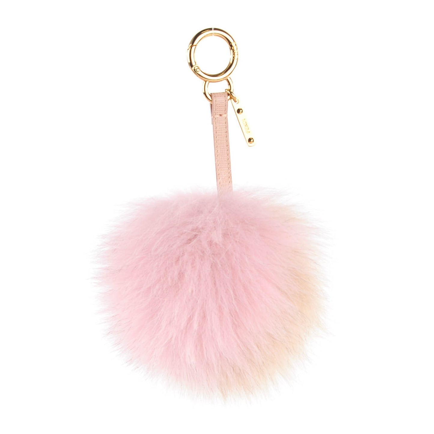 Fox Fur Vitello Elite Bi-Color Pom Pom Bag Charm Rosa Cammello Cipria