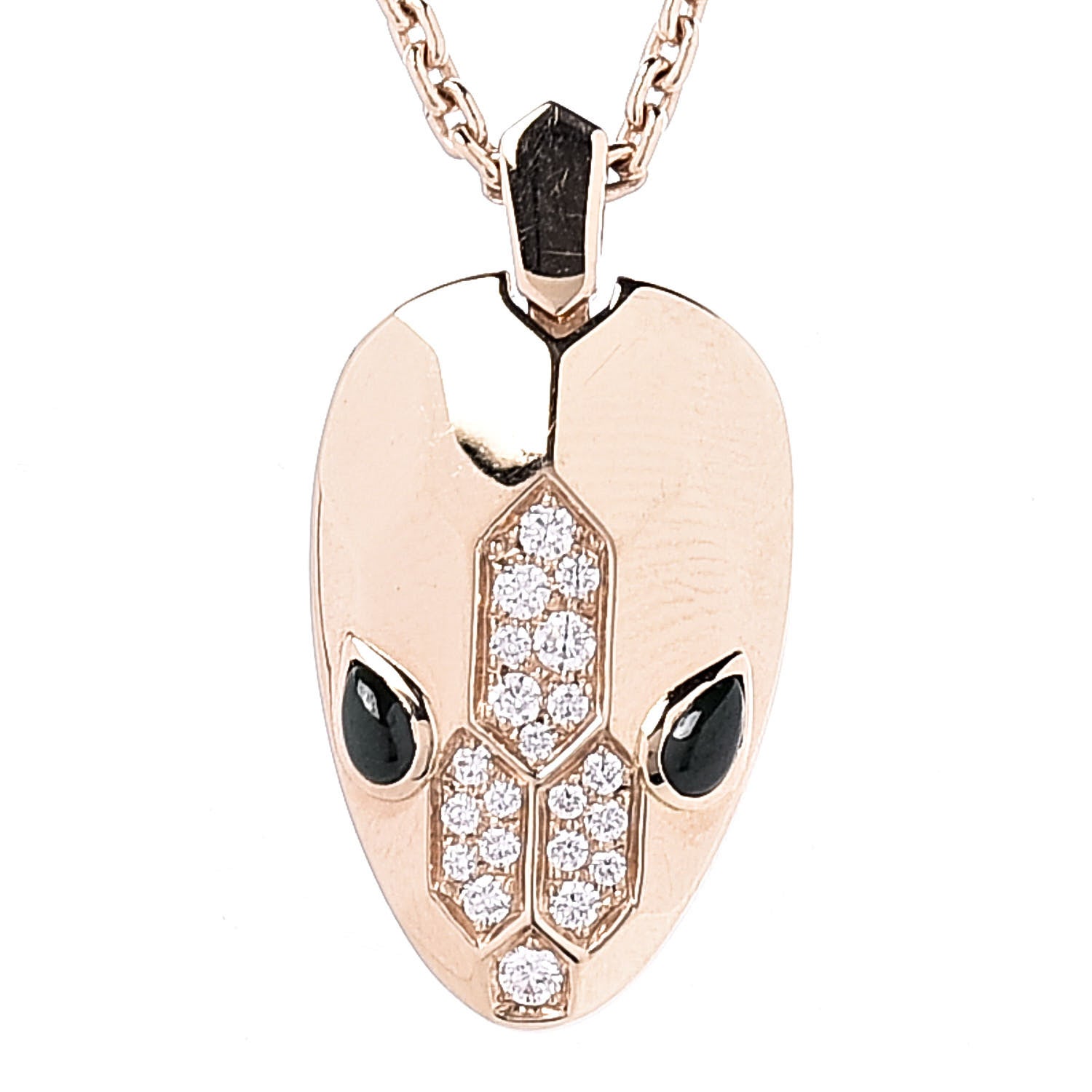 Bulgari 18K Rose Gold Diamond Onyx Serpenti Seduttori Pendant Necklace 4 of 6