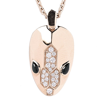 Bulgari 18K Rose Gold Diamond Onyx Serpenti Seduttori Pendant Necklace 4 of 6