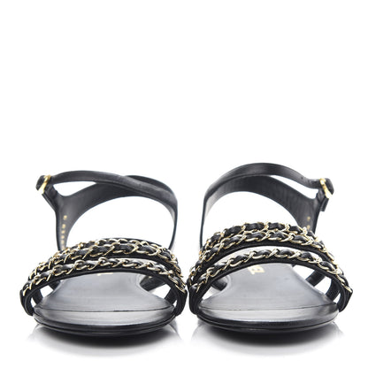 Chanel Lambskin CC Chain Sandals 37.5 Black 2 of 11