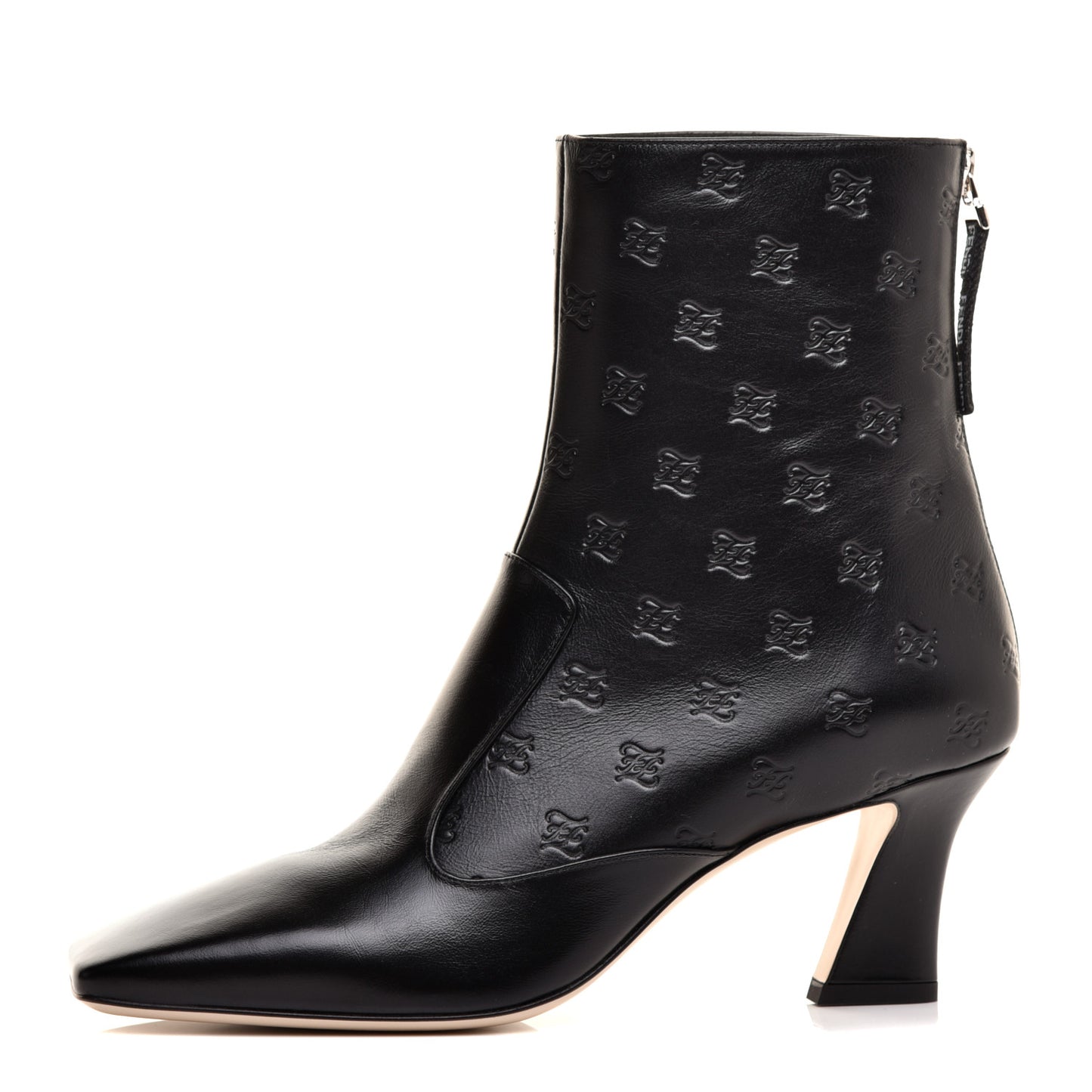 Vitello Karligraphy Embossed FFreedom Ankle Boots 38.5 Black