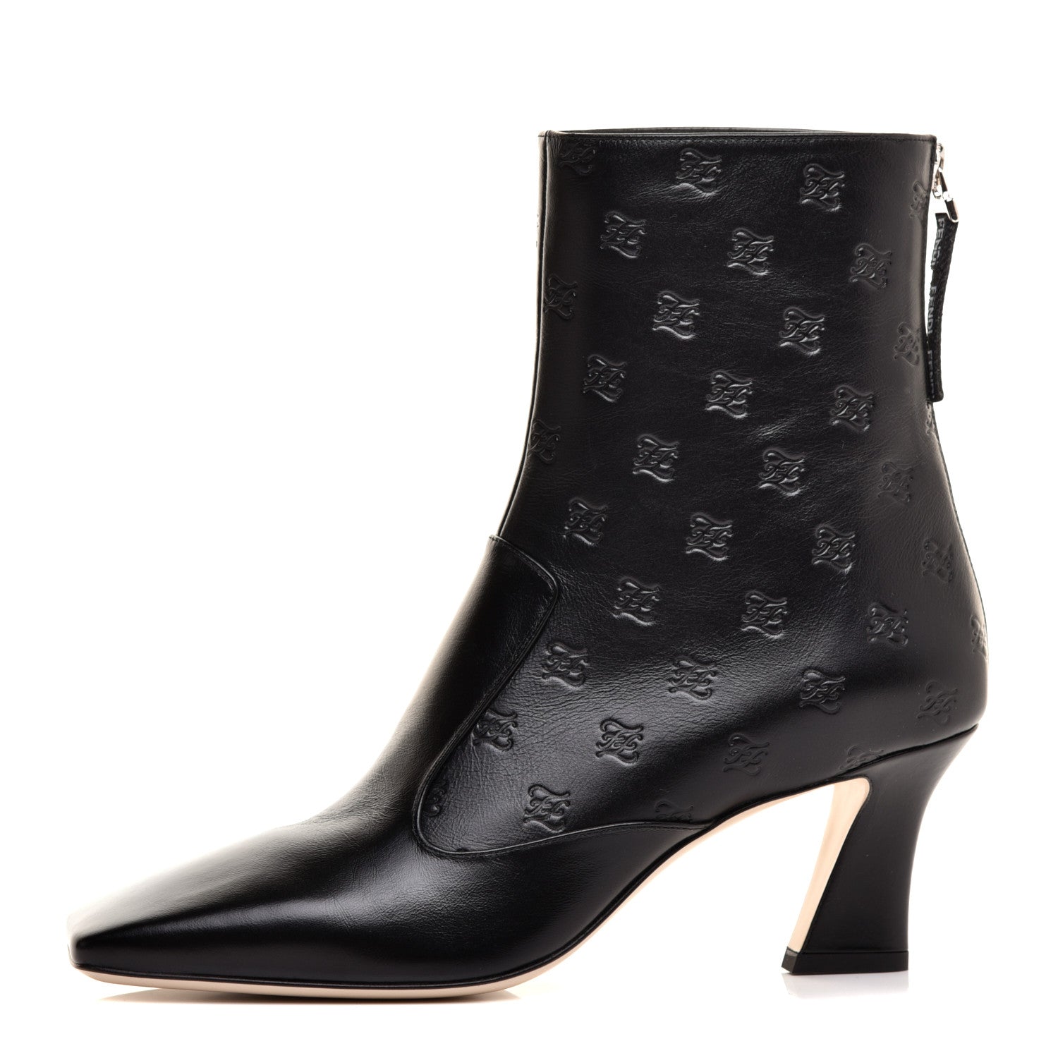 Fendi Vitello Karligraphy Embossed FFreedom Ankle Boots 38.5 Black 1 of 8