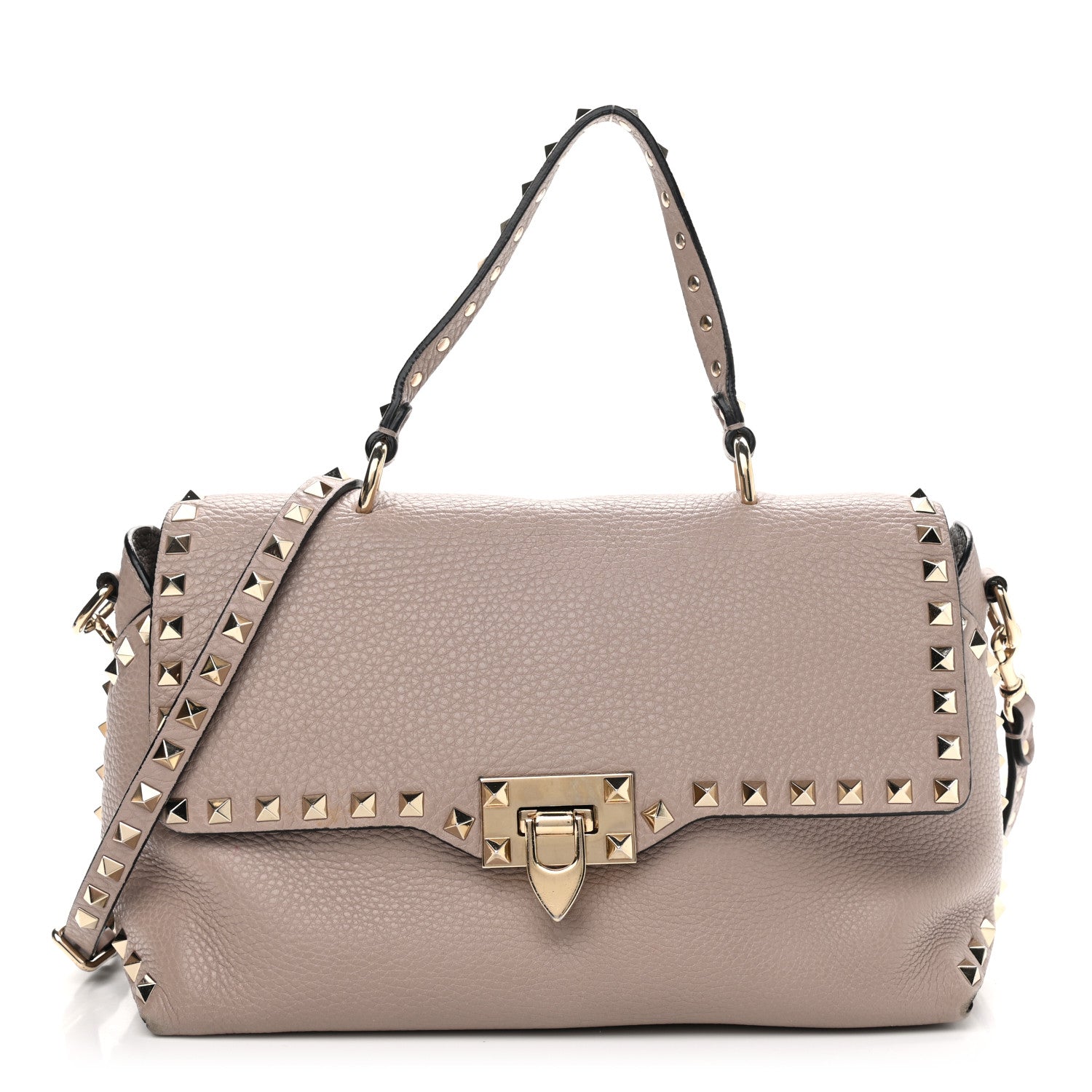 Valentino Garavani Pebbled Calfskin Rockstud Single Handle Flap Bag Poudre 1 of 11