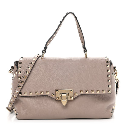 Valentino Garavani Pebbled Calfskin Rockstud Single Handle Flap Bag Poudre 1 of 11