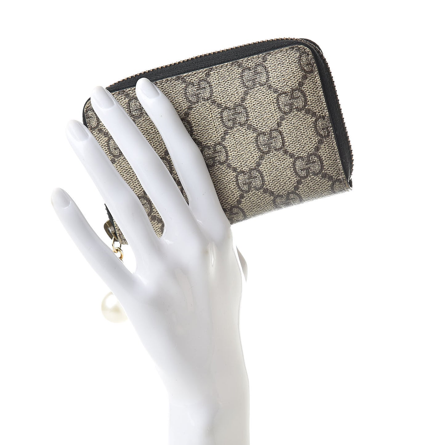 GG Supreme Monogram Pearl Zip Around Card Case Black