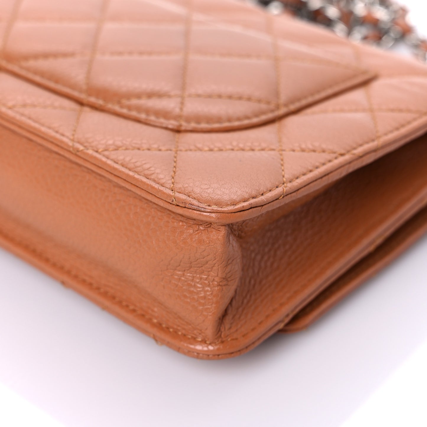 Caviar Quilted Wallet On Chain WOC Light Brown