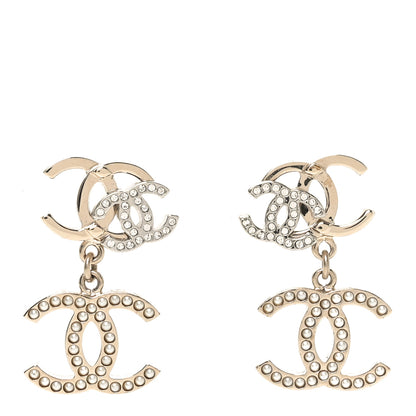 Chanel Crystal Pearl Double CC Drop Earrings Gold Silver 1 of 3