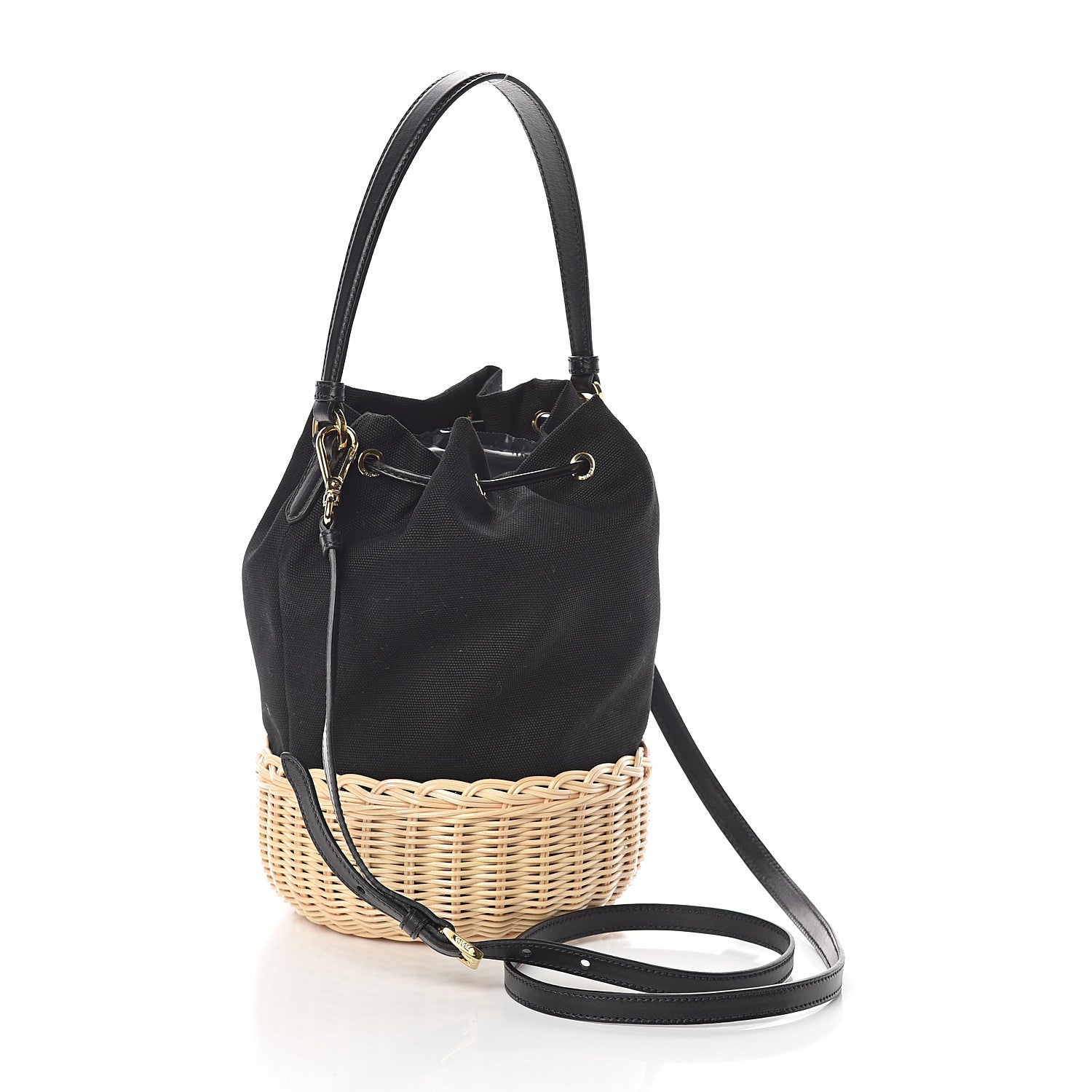 Prada Wicker Canvas Bucket Bag Black 2 of 8