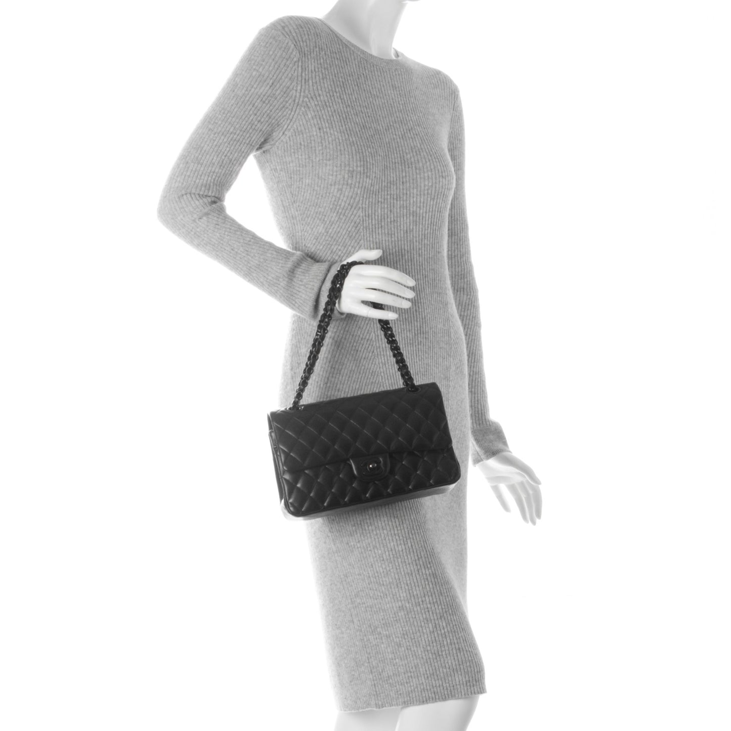 Lambskin Quilted Medium Double Flap Black
