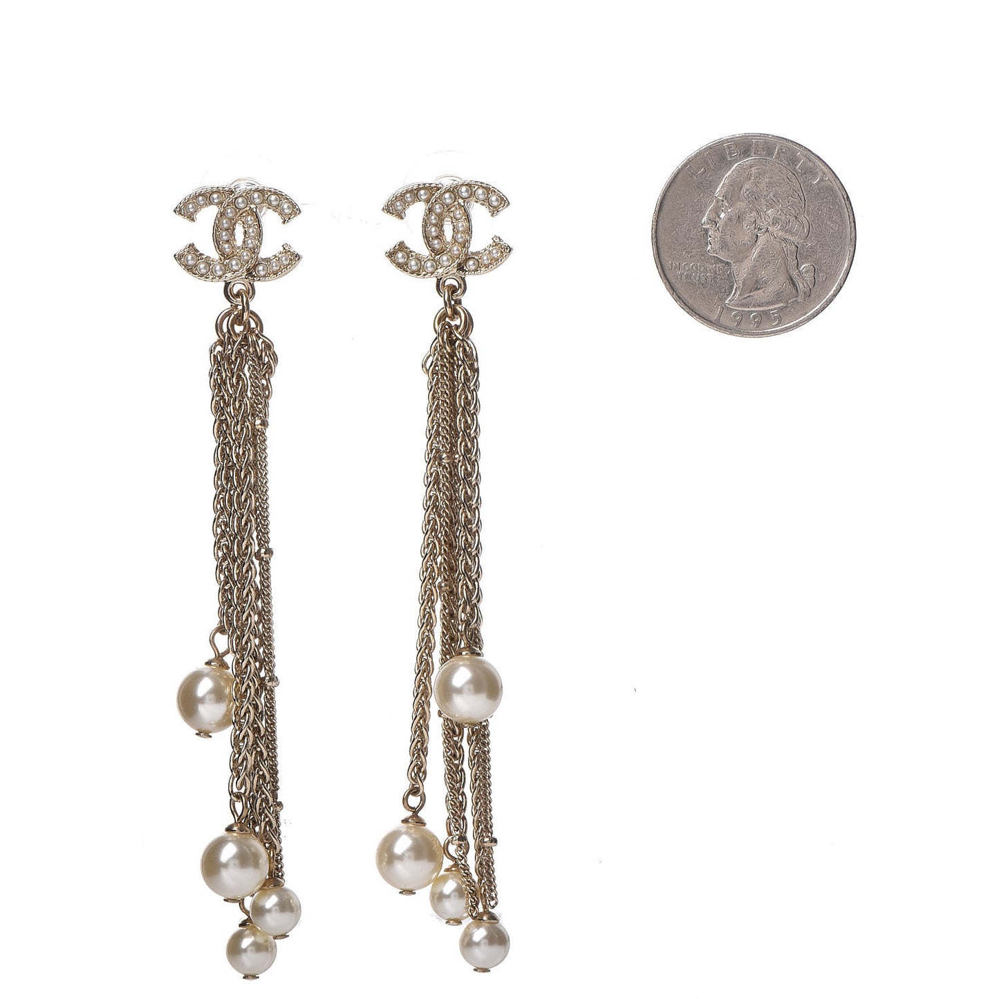 Pearl Beaded CC Drop Earrings Gold