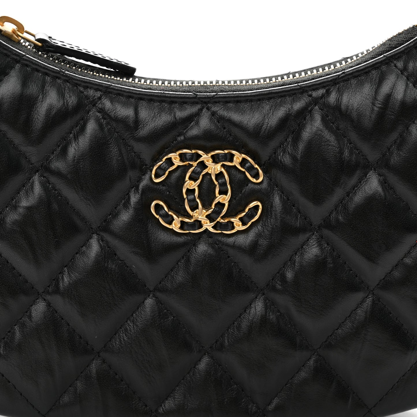 Crumpled Calfskin Quilted Braided CC Small Hobo Black