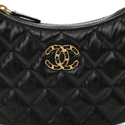 Chanel Crumpled Calfskin Quilted Braided CC Small Hobo Black 8 of 11
