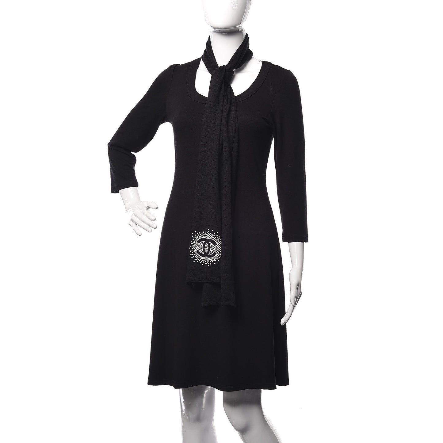 Wool Silk Cashmere Beaded CC Scarf Black