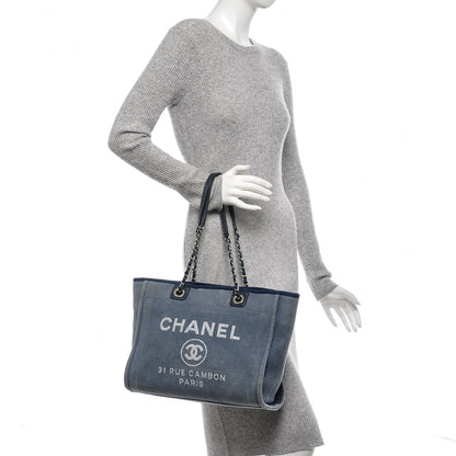 Chanel Canvas Small Deauville Tote Denim Blue 2 of 7