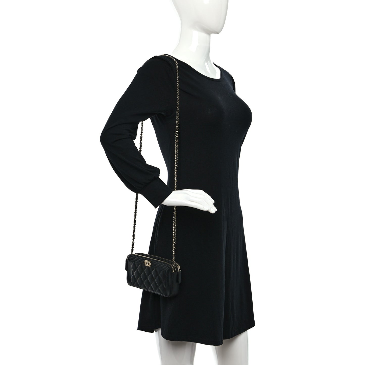 Caviar Quilted Small Boy Clutch With Chain Black