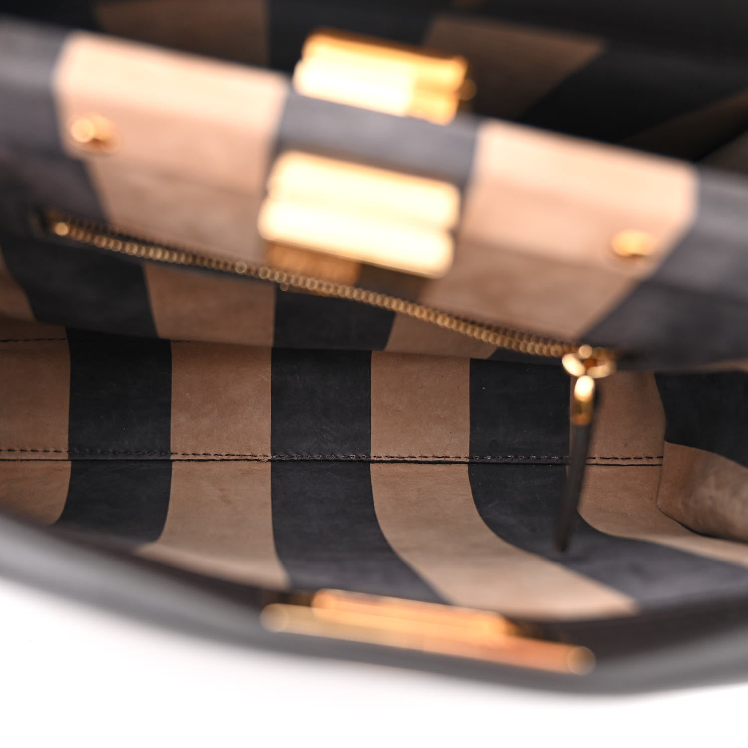 Fendi Vitello Seta Nabuk Pequin Mini Peekaboo Iconic Satchel Ebano Tobacco Moro 5 of 10
