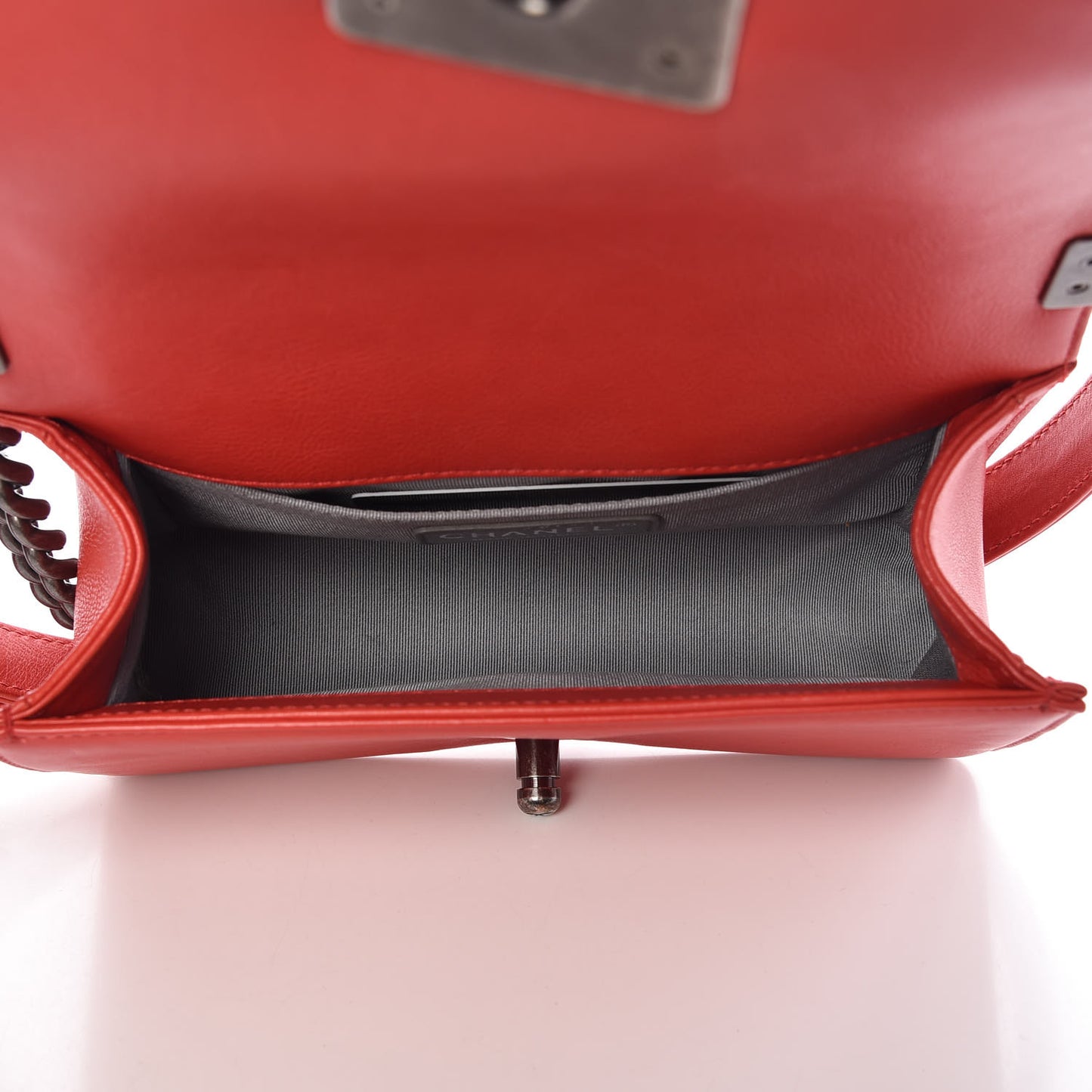 Calfskin Double Stitch Small Boy Flap Red